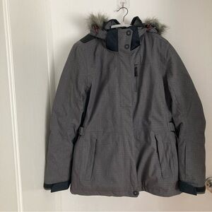 Women's Gray Winter Ski Parka Jacket with Faux Fur Hood level 5th